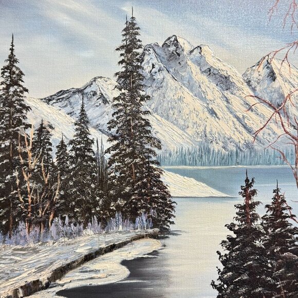 Vintage 1982 "Winter Mountain" Original Oil Painting by Hazel Steven 27" x 23" - Picture 11 of 16